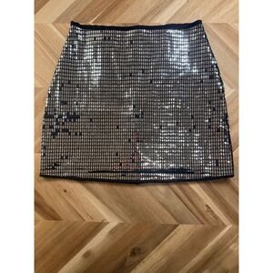 LE LIS Women Metallic Sequin Mini Skirt XS Silver Black‎ Party Club Y2K 90s
